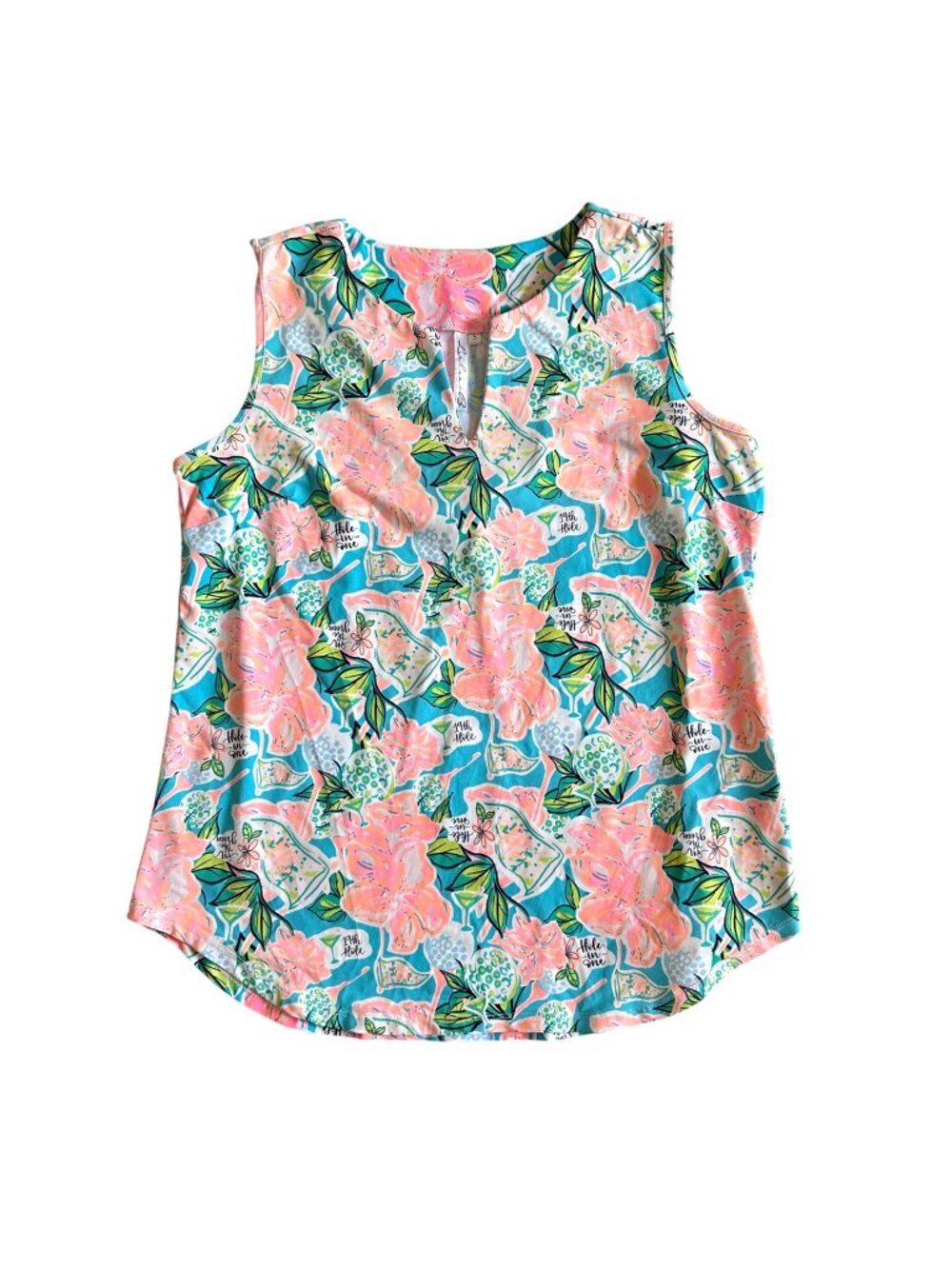 Lulu-B Women's Sz Small Floral Print Sleeveless Tank Top With Keyhole Accent
